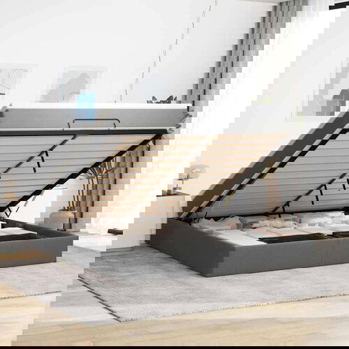 VidaXL Otomanski krevet s madracem tamnosivi 180x200cm od tkanine Slike