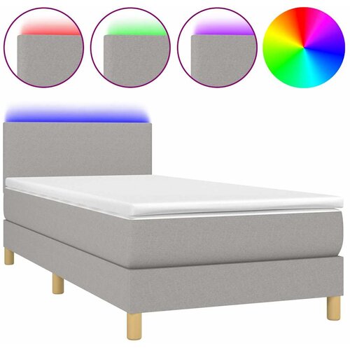  Krevet box spring s madracem LED svjetlosivi 90x200 cm tkanina Slike