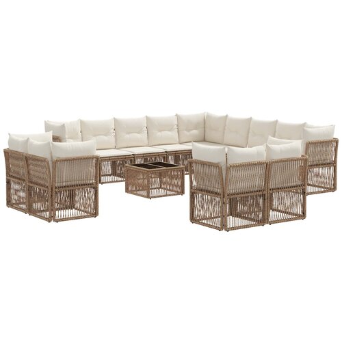 vidaXL Vrtna sedežna garnitura 14 pcs Bež poli ratan, (5000270648) Cene