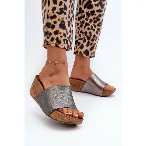 Kesi Zazoo women's leather slippers with cork gusset, graphite