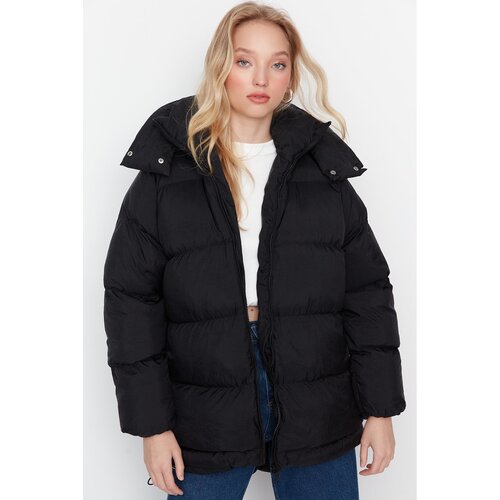 Trendyol Black Oversize Hooded Inflatable Coat Slike