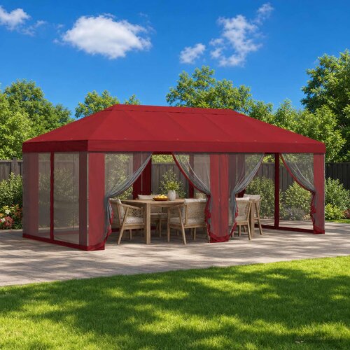  Pokrov za gazebo s bočnim zidovima 6 x 3 m Tamno crvena Cene