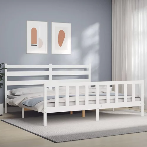  kreveta s uzglavljem bijeli 180 x 200 cm od masivnog drva