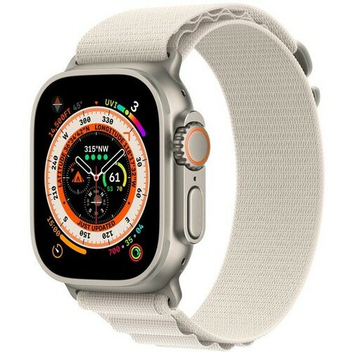 Apple watch ultra cellular, 49mm titanium case with starlight alpine loop - Large(mqft3se/a) Slike