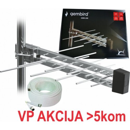 Gmb 20E sa kutijom +15m Gembird Antena Loga UHF sa RF Konektorom,20el, 39cm,6dB alu +kabl 15m 781 Cene