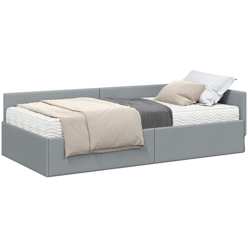  Kutni krevetni okvir s madracem 2 kom. Svijetlo siva Svjetlosiva 90 x 190 cm Slike