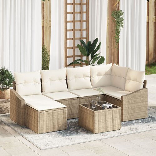 VidaXL 7-delna vrtna sofa garnitura z blazinami rjava poli ratan Slike