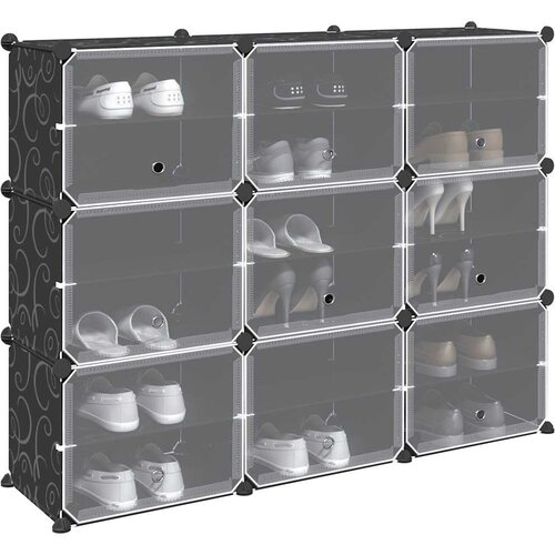 VidaXL Organizator za shranjevanje kock z 9 kockami in vrati Black PP Slike