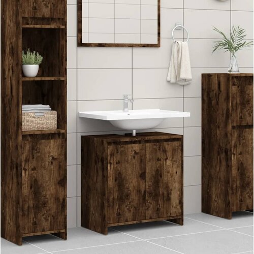 The Living Store Kopalni&amp;scaron;ka omarica dimljeni hrast 60x33x61 cm inženirski les - Kopalni&amp;scaron;ka Omarica, (21436684) Slike