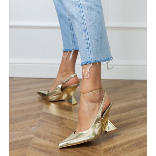 D/CEO Golden sandals on a geometric wedge Kokkes Slike