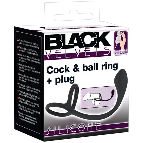 Black Velvets Silicone Cock & Ball Ring + Plug Cene