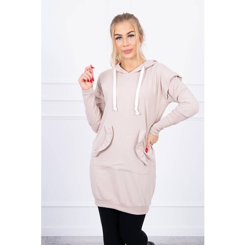 Kesi Dress with decorative ruffles and beige hood Slike