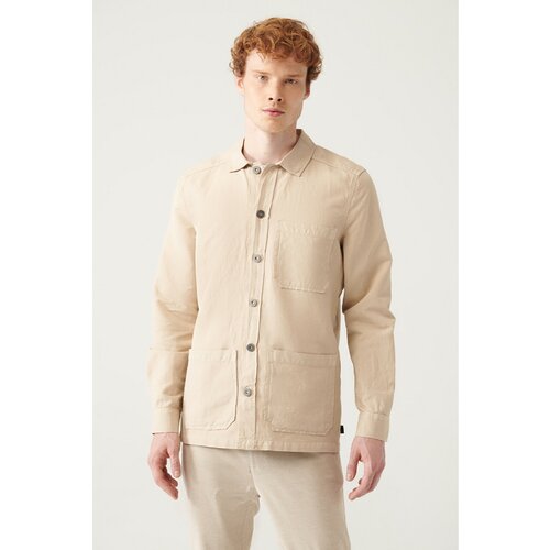 Avva Men's Beige Straight Three Pocket Linen Jacket Shirt Slike