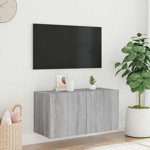  Zidni TV ormarić s LED svjetlima boja hrasta 80x35x41 cm Slike