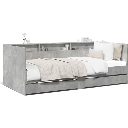 vidaXL Dnevna postelja s predali betonsko siva 90x190 cm inž. les
