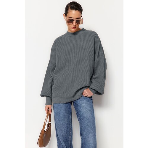 Trendyol Anthracite Wide Pattern Basic Knitwear Sweater Cene