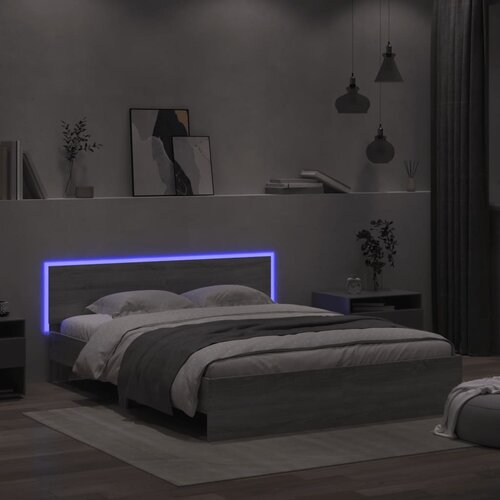 VidaXL Okvir kreveta s uzglavljem LED siva boja hrasta 160x200 cm Slike