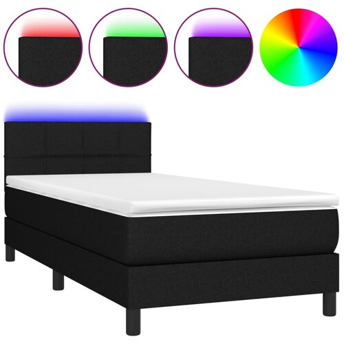 VidaXL Box spring postelja z vzmetnico LED črna 90x190 cm blago, (20723699) Slike