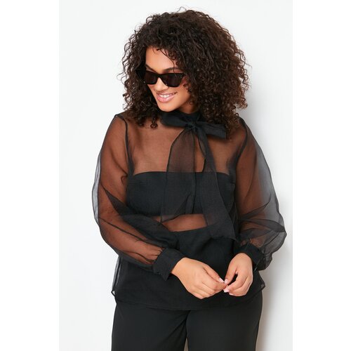 Trendyol Curve Black Sheer Look Tulle Blouse Slike