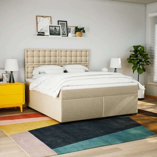 VidaXL Krevet s oprugama i madracem krem 180x200 cm od tkanine Slike