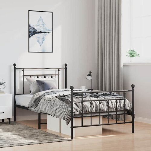 vidaXL Metalni okvir kreveta uzglavlje i podnožje crni 100x200 cm Cijene