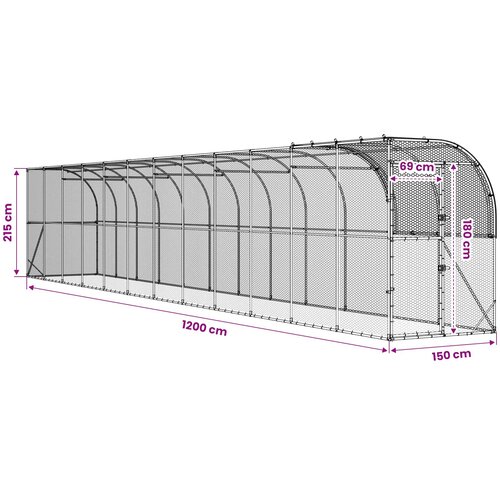  Kavez za piletinu uz zid Srebrna 1200 x 150 x 215 cm Slike