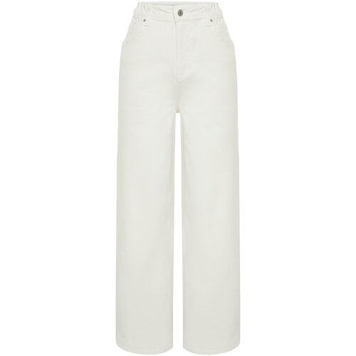 Trendyol White More Sustainable Elastic Waist High Waist Wide Leg Jeans Cene