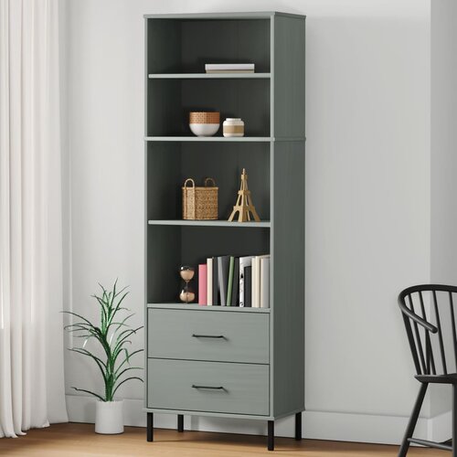 VidaXL Knjižna omara z 2 predaloma siva 60x35x180 cm trden les OSLO Slike