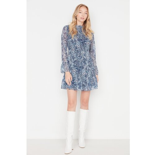Trendyol Blue Standing Collar Dress Slike