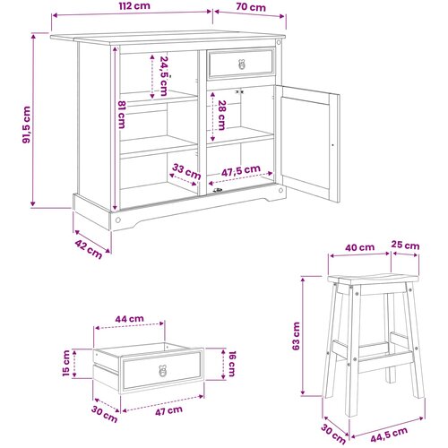  Set kuhinjskog otoka s ladicama 3 pcs Medeni vosak Čvrsta bor Slike