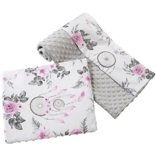 Medi Partners Quilt 75x100 + pillow 35x30 cotton + minky – Dream catchers with flowers + gray minky