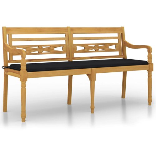 vidaXL Klop Batavia s črno blazino 150 cm trdna tikovina, (20658416) Cene