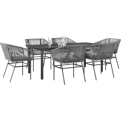  Vrtna garnitura - 6-dijelni vrtni blagovaonski set s jastucima poliratan i staklo Siva 200 x 100 x 74 cm 6 Slike