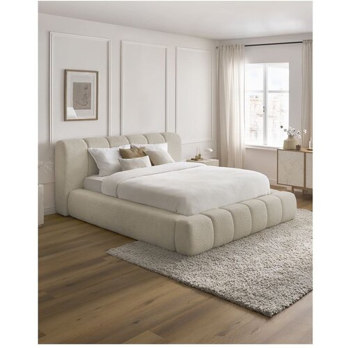 Bobochic Paris Bež oblazinjena zakonska postelja s prostorom za shranjevanje z letvenim dnom 140x190 cm Denali &amp;ndash; Slike