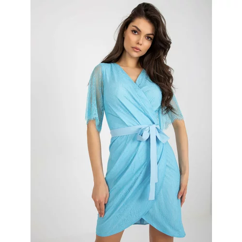 Fashion Hunters light blue lace cocktail dress with belt