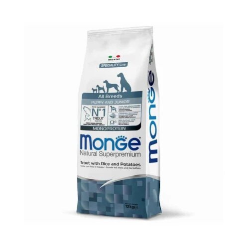Monge natural superpremium dog all breeds puppy and junior monoprotein trout with rice and potatoes Cene