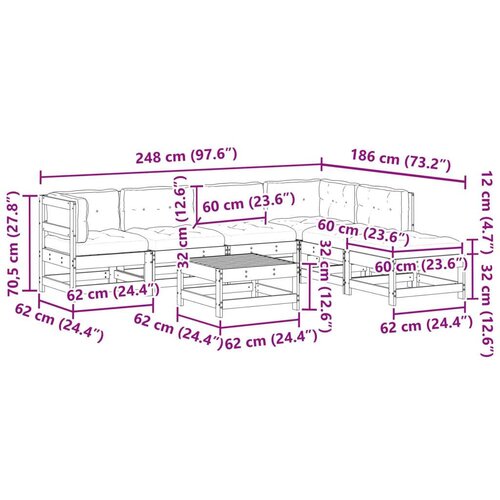  Set lounge namje&amp;scaron;taja za vrt 7 pcs Vosak smeđa i taupe - Vosak smeđa bor Slike