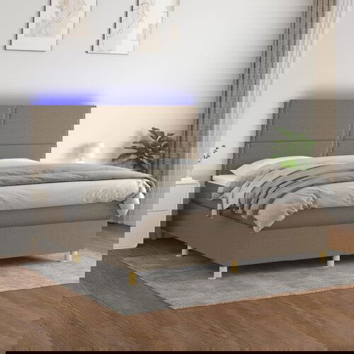  The Living Store Box spring postelja z vzmetnico LED taupe 160x200 cm blago - Box Spring Postelja, (21448648) Slike