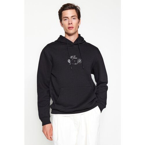 Trendyol Black Men&amp;#039;s Regular/Regular fit with Space Embroidery Hoodie. Sweatshirt. Slike
