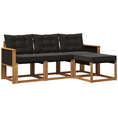 vidaXL Zunanja garnitura za sedenje z blazino 4 pcs Naravna in črna, (5000273406) Cene