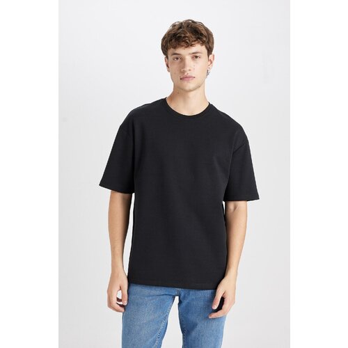 Defacto Men's Black Boxy Fit Wide Cut Crew Neck Cotton Short Sleeve Basic T-Shirt Slike