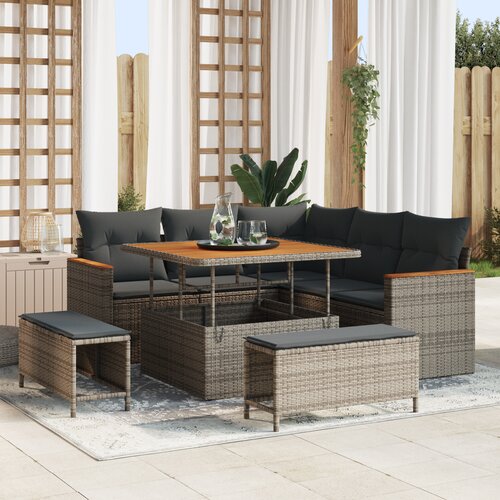 vidaXL 8 komada vrtni sofa set s jastučićima siva poli ratan akacija Cene