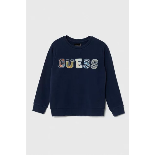 Guess Otroški bombažen pulover mornarsko modra barva
