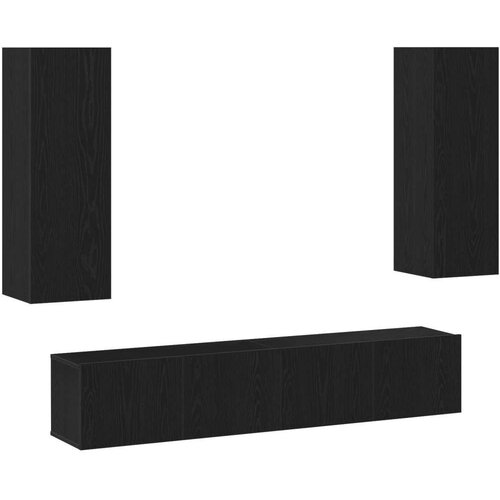 vidaXL komplet TV omar 4 dela stenske črni hrast inženirski les, črni hrast TV stojalo 80x30x30 cm narejeno iz inženirskega lesa, stenske TV omare - 2 kosi črni hrast, 30.5x30x90 cm, narejeno iz inženirskega lesa Cene