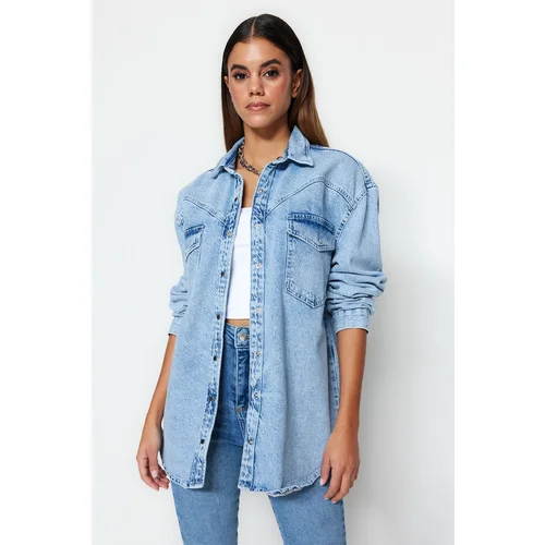 Trendyol Shirt - Blue - Oversize