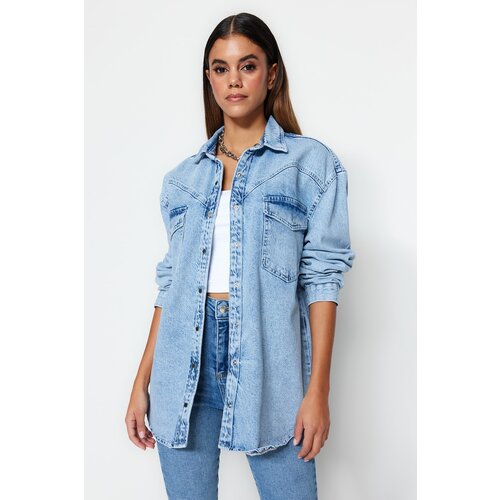 Trendyol Shirt - Blue - Oversize Slike