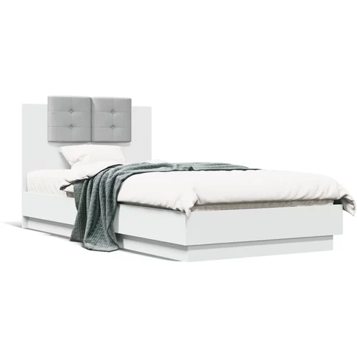  Okvir za krevet s uzglavljem i LED svjetlima bijeli 75x190 cm