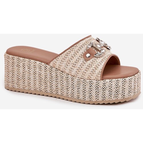 Boto Women's Wedge Sandals With Braiding And Decoration Beige Isolene Cene