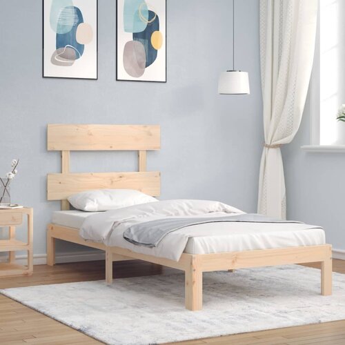 The Living Store Posteljni okvir z vzglavjem 90x200 cm trden les - Posteljni Okvir, (21529258) Slike