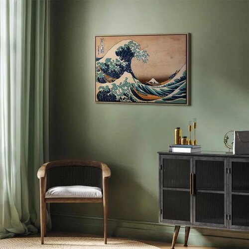  Slika - The Great Wave off Kanagawa (Reproduction) 60x40 U prirodnom drvenom okviru Slike